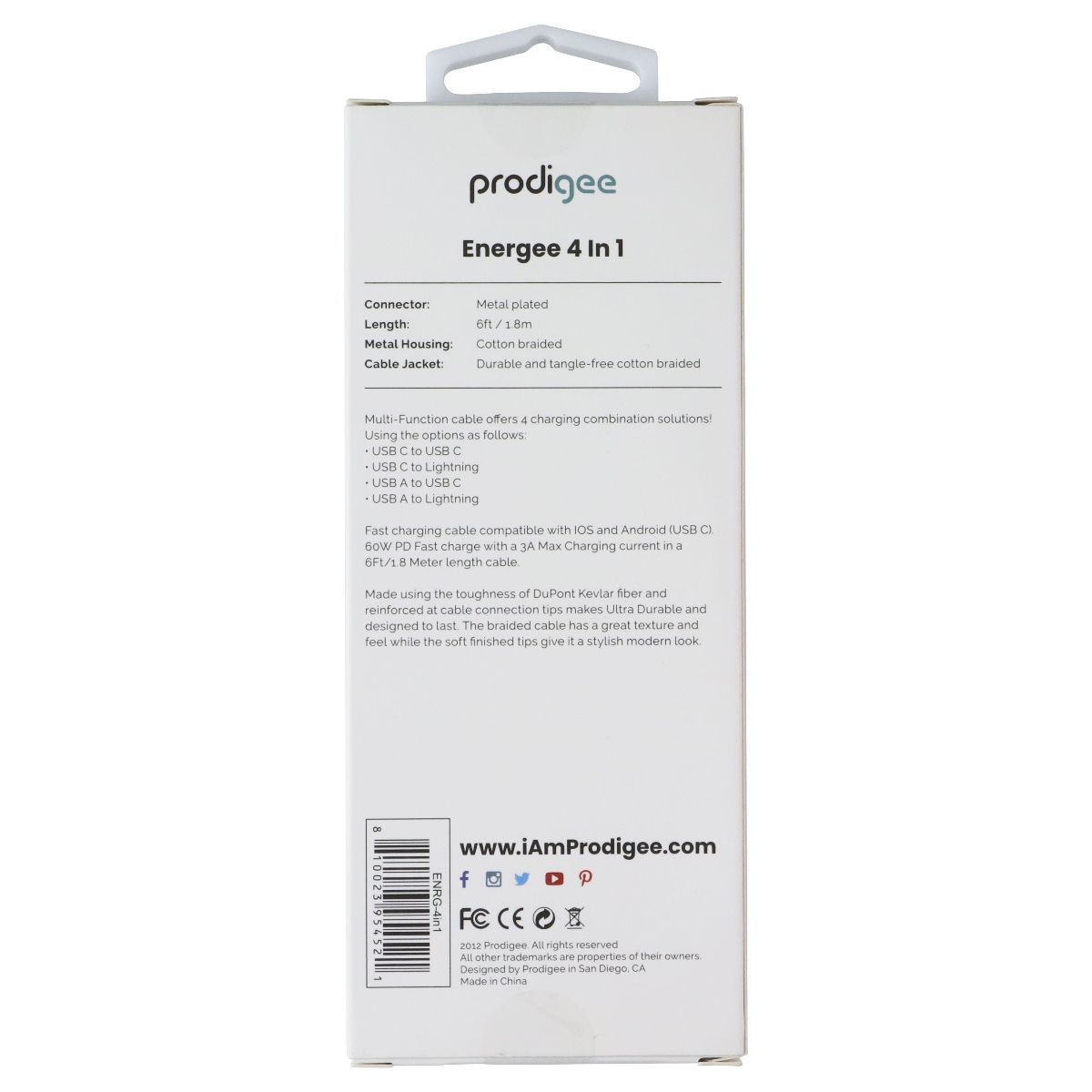 Prodigee Energee 6 Foot 4 in 1 (USB-C/USB-A/Lightning (8-Pin)) Cable - Black