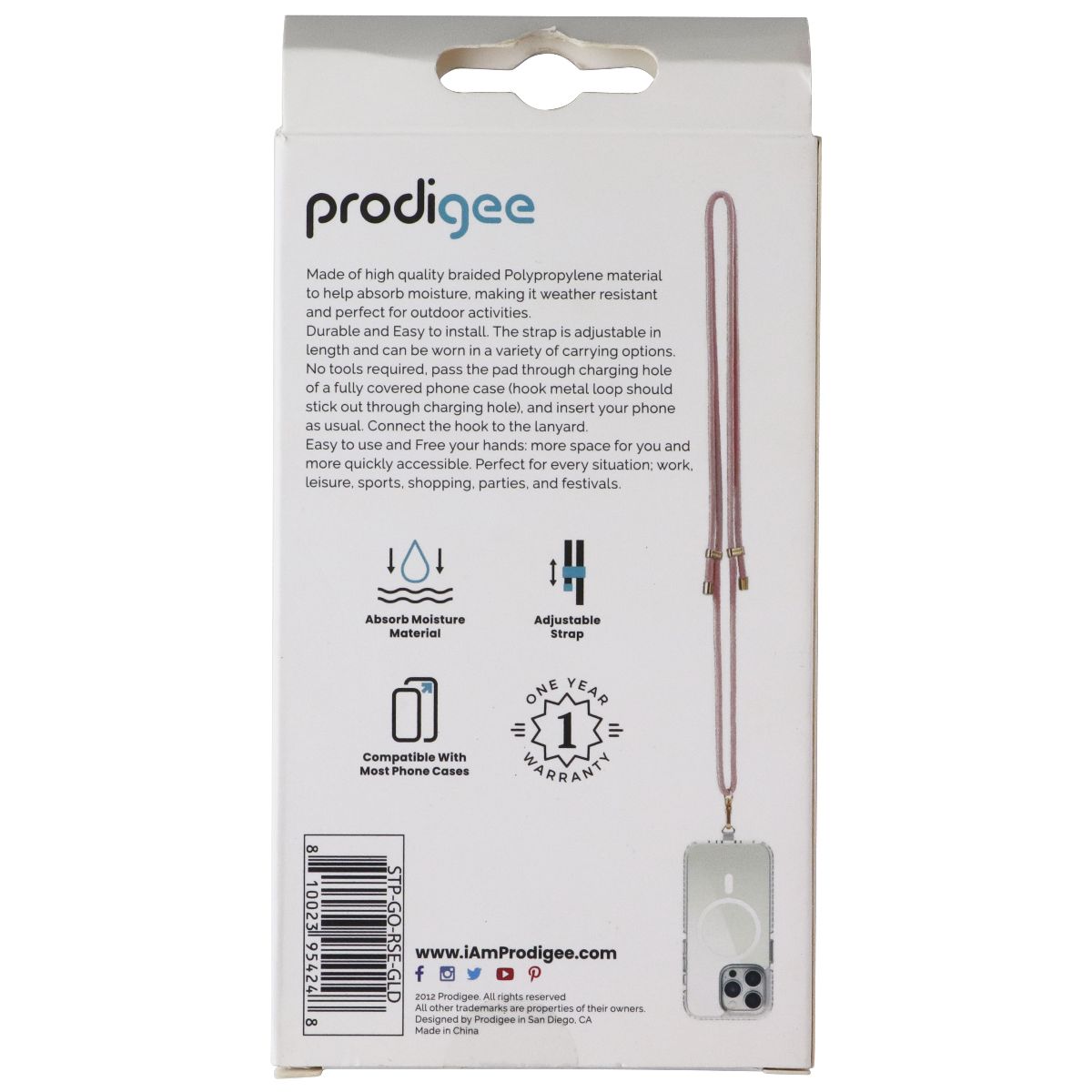 Prodigee Strap and Go Adjustable Cross-body Lanyard for Phone Cases - Rose Pink
