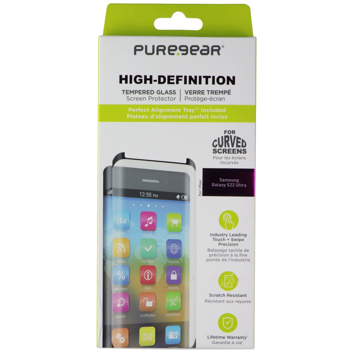 PureGear High-Definition Tempered Glass w/Alignment Tray for Galaxy S22 Ultra Cell Phone - Screen Protectors PureGear - Simple Cell Bulk Wholesale Pricing - USA Seller