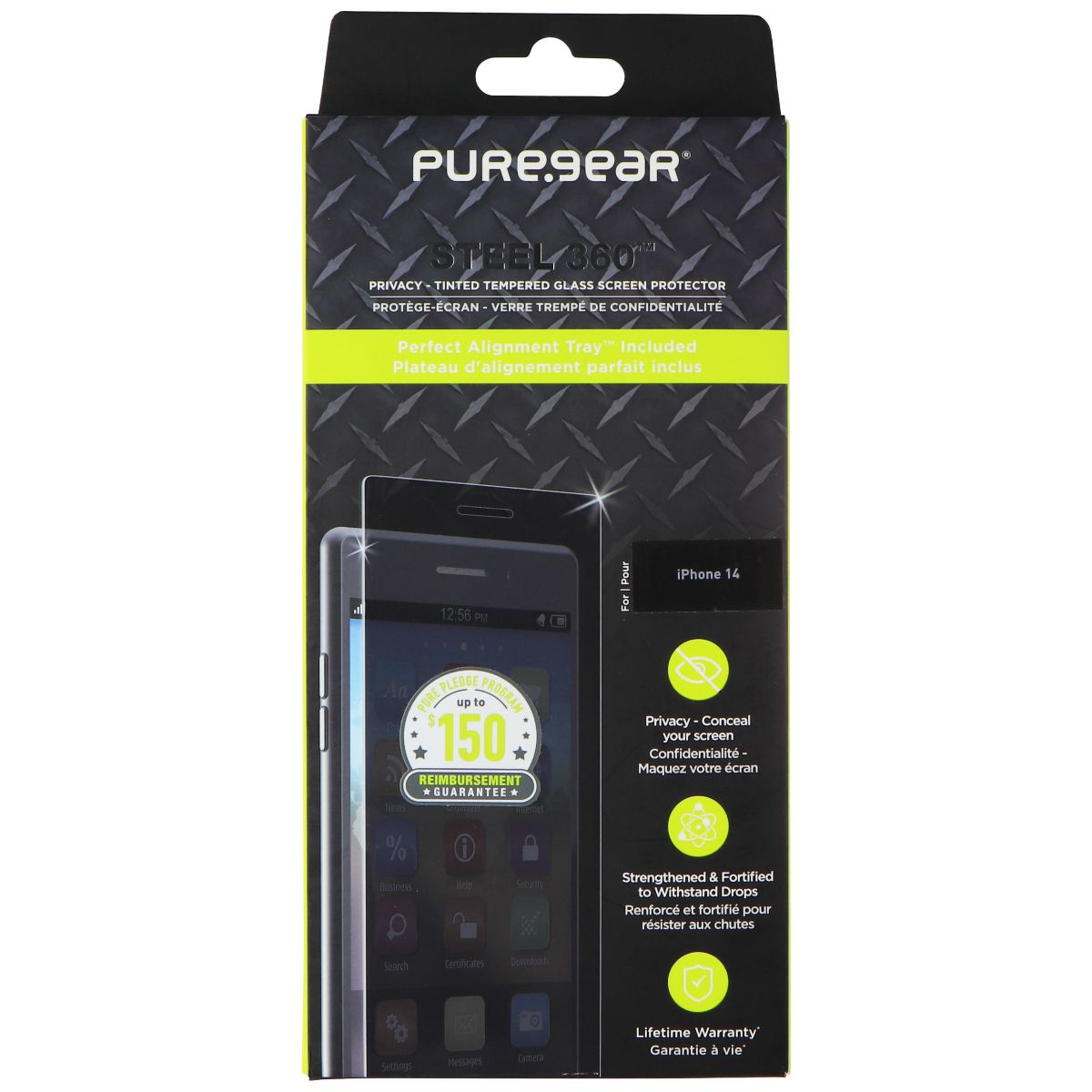 PureGear Steel 360 Privacy Tinted Tempered Glass for Apple iPhone 14 Cell Phone - Screen Protectors PureGear - Simple Cell Bulk Wholesale Pricing - USA Seller