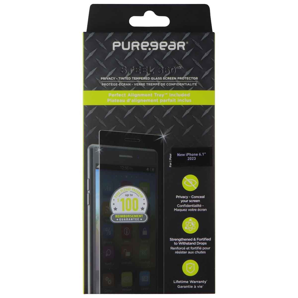 Pure Gear Steel 360 Series Privacy Glass Screen Protector for Apple iPhone 15 Cell Phone - Screen Protectors PURE GEAR - Simple Cell Bulk Wholesale Pricing - USA Seller
