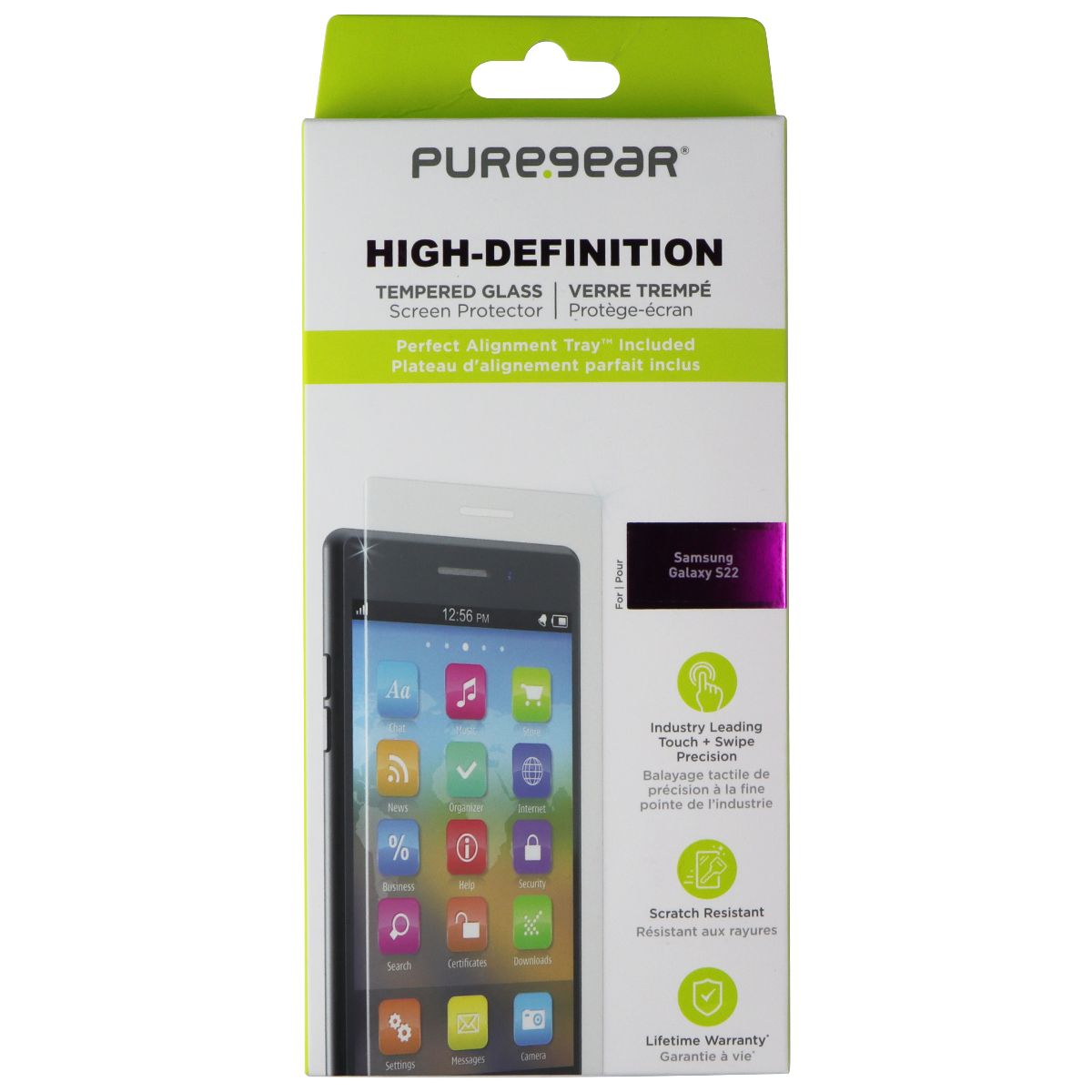 PureGear High-Definition Tempered Glass w/Alignment Tray for Galaxy S22 Cell Phone - Screen Protectors PureGear - Simple Cell Bulk Wholesale Pricing - USA Seller