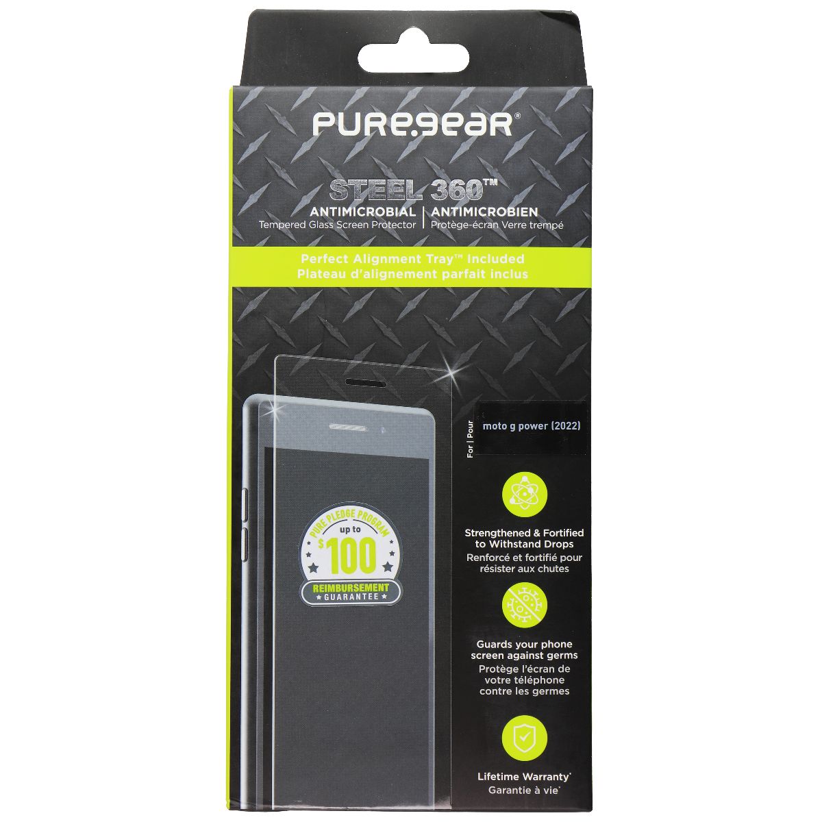 PureGear Steel 360 Series Tempered Glass for Motorola Moto G Power (2022) Cell Phone - Screen Protectors PureGear - Simple Cell Bulk Wholesale Pricing - USA Seller