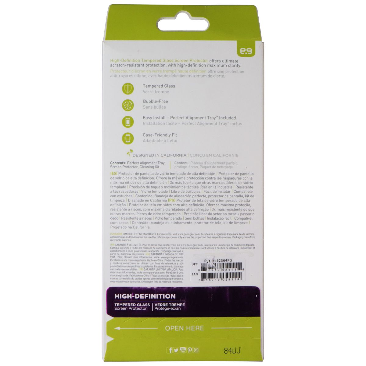 PureGear High Definition Tempered Glass Screen Protector for Huawei P20- Clear Cell Phone - Screen Protectors PureGear - Simple Cell Bulk Wholesale Pricing - USA Seller