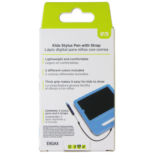 PureGear Kids Stylus Pen with Strap and Anti-Scratch Tips - Blue/Purple (2 Pack)