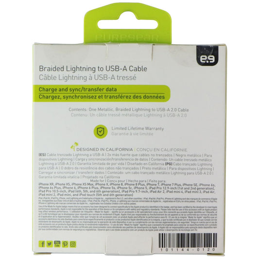 PureGear (4-Ft) Braided Lightning 8-Pin to USB Charge and Sync Cable - Black