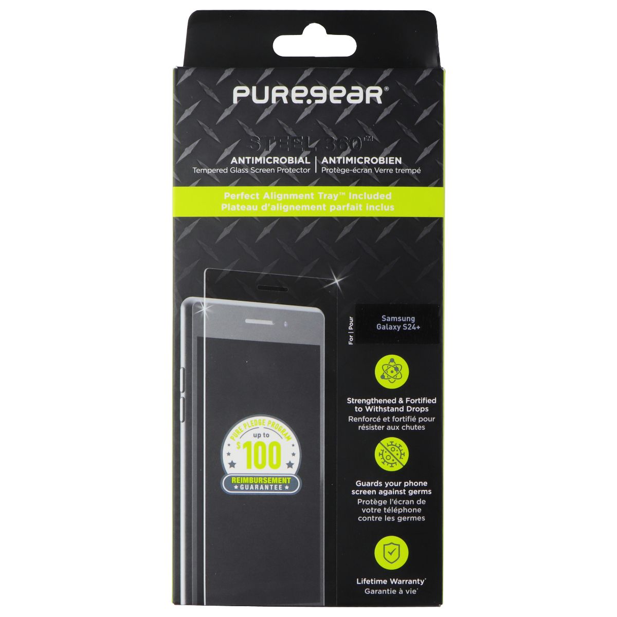PureGear Steel 360 Tempered Glass Screen Protector for Samsung Galaxy S24+ Cell Phone - Screen Protectors PureGear - Simple Cell Bulk Wholesale Pricing - USA Seller