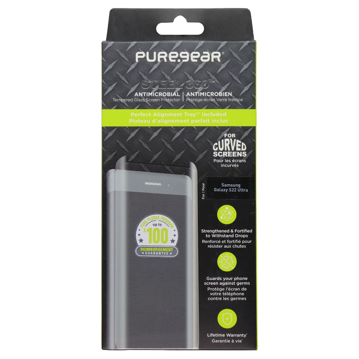PureGear Steel 360 Series Tempered Glass for Samsung Galaxy S22 Ultra Cell Phone - Screen Protectors PureGear - Simple Cell Bulk Wholesale Pricing - USA Seller