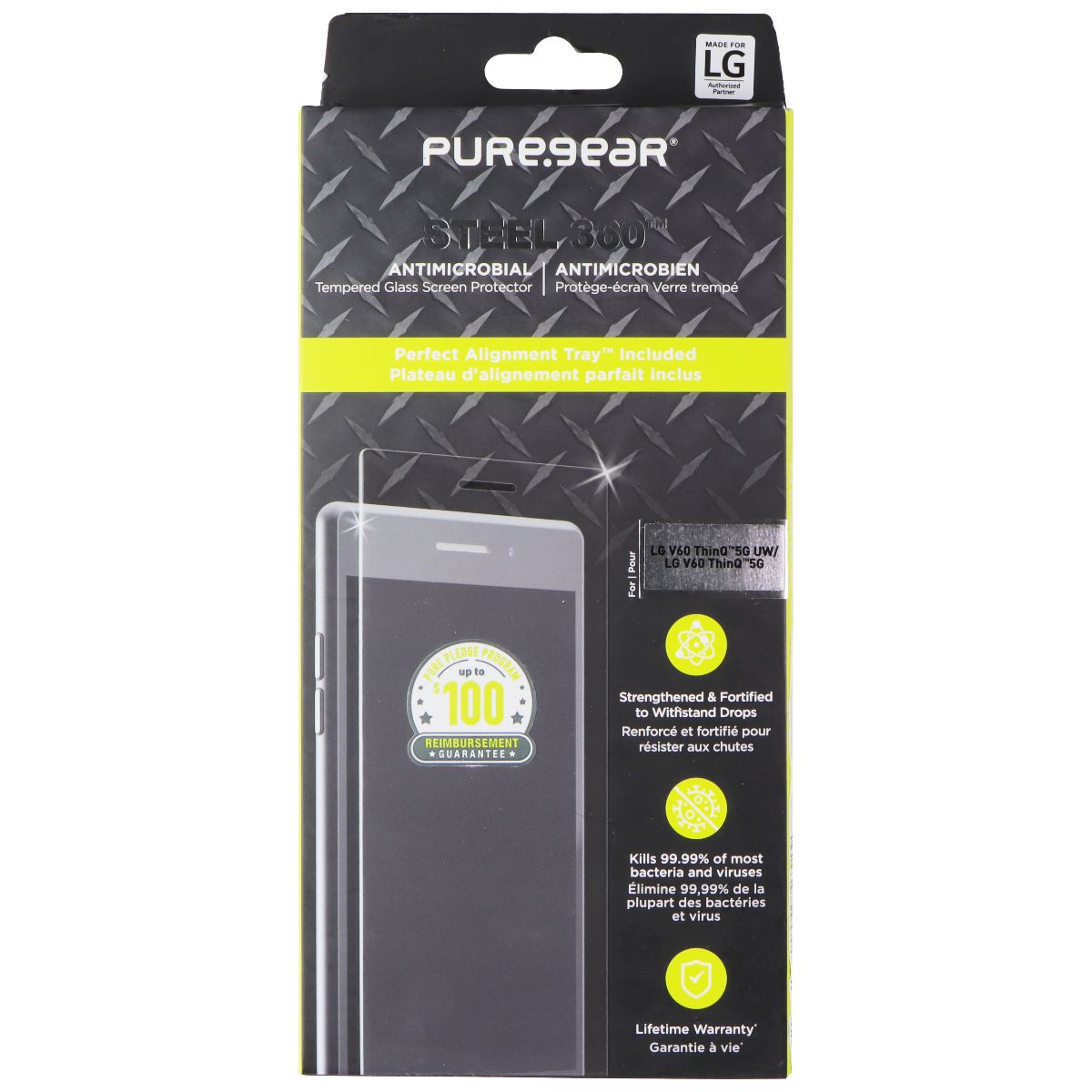 PureGear Steel 360 Screen Protector for LG V60 ThinQ 5G UW / LG V60 ThinQ 5G Cell Phone - Screen Protectors PureGear - Simple Cell Bulk Wholesale Pricing - USA Seller