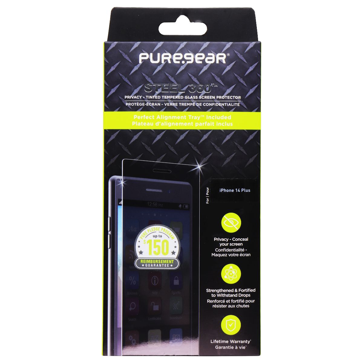 PureGear Steel 360 Privacy Glass Protector for Apple iPhone 14 Plus Cell Phone - Screen Protectors PureGear - Simple Cell Bulk Wholesale Pricing - USA Seller