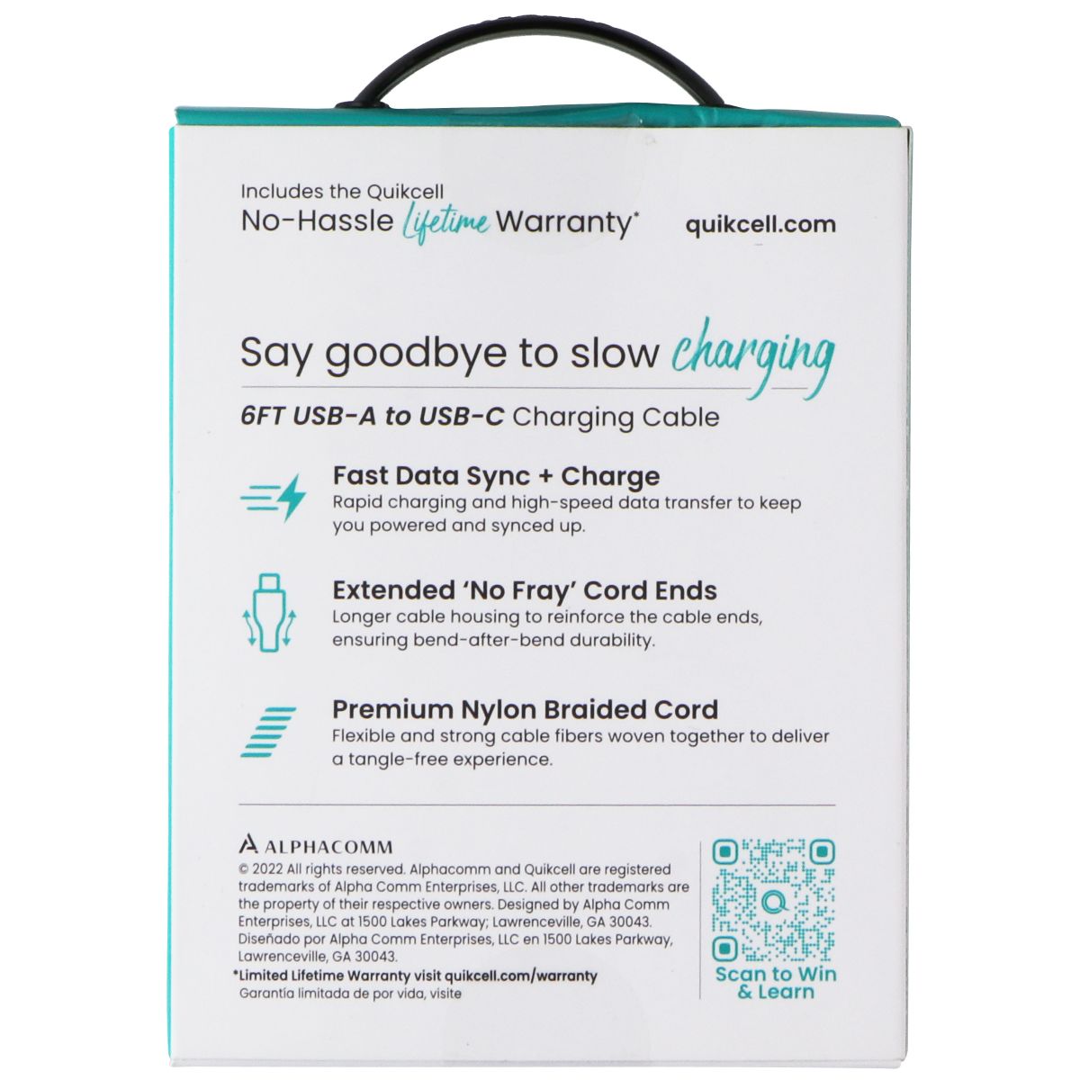 Quikcell 6ft Braided USB-A to USB-C Charging Cable - Black