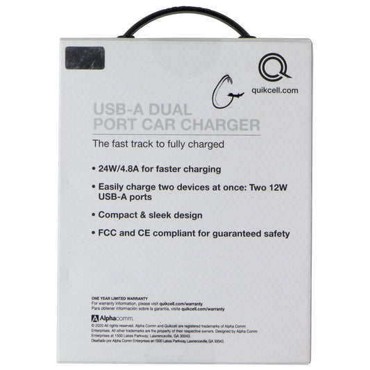Quikcell USB-A 12W-24W Dual Port Car Charger - Black Cell Phone - Chargers & Cradles Quikcell - Simple Cell Bulk Wholesale Pricing - USA Seller