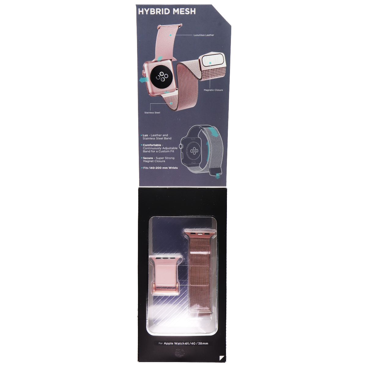 Raptic Hybrid Mesh Band for Apple Watch 41/40/38mm - Rose Gold Smart Watch Accessories - Watch Bands Raptic - Simple Cell Bulk Wholesale Pricing - USA Seller