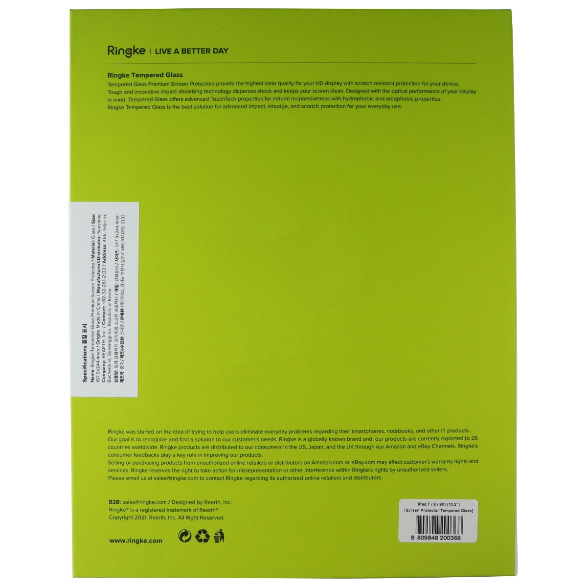 Ringke Tempered Glass Screen Protector for Apple iPad 10.2" (7th/8th/9th Gen) iPad/Tablet Accessories - Screen Protectors Ringke - Simple Cell Bulk Wholesale Pricing - USA Seller