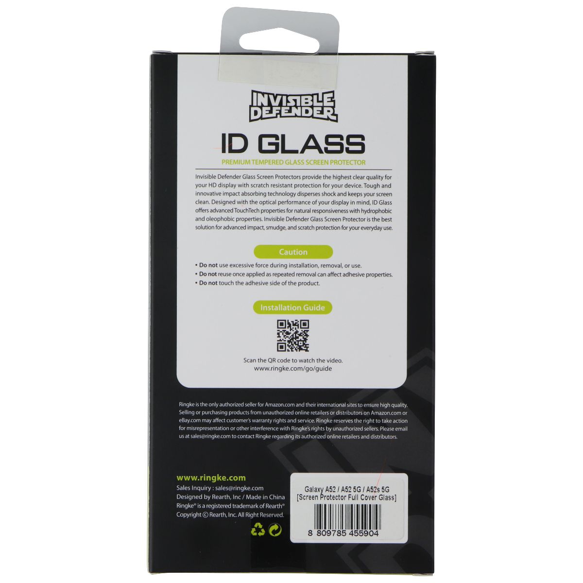 Ringke ID Glass Screen Protector for Samsung Galaxy A52/A52 5G/A52S 5G