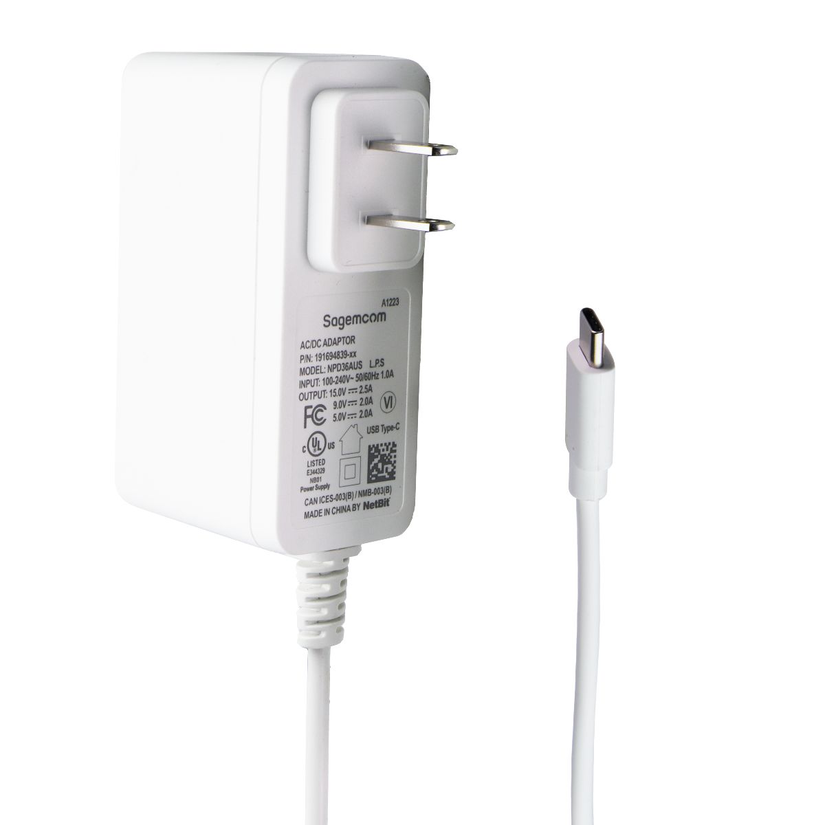 Sagemcom (USB-C) AC/DC Adaptor - White (NPD36AUS) Computer Accessories - Laptop Power Adapters/Chargers Sagemcom - Simple Cell Bulk Wholesale Pricing - USA Seller