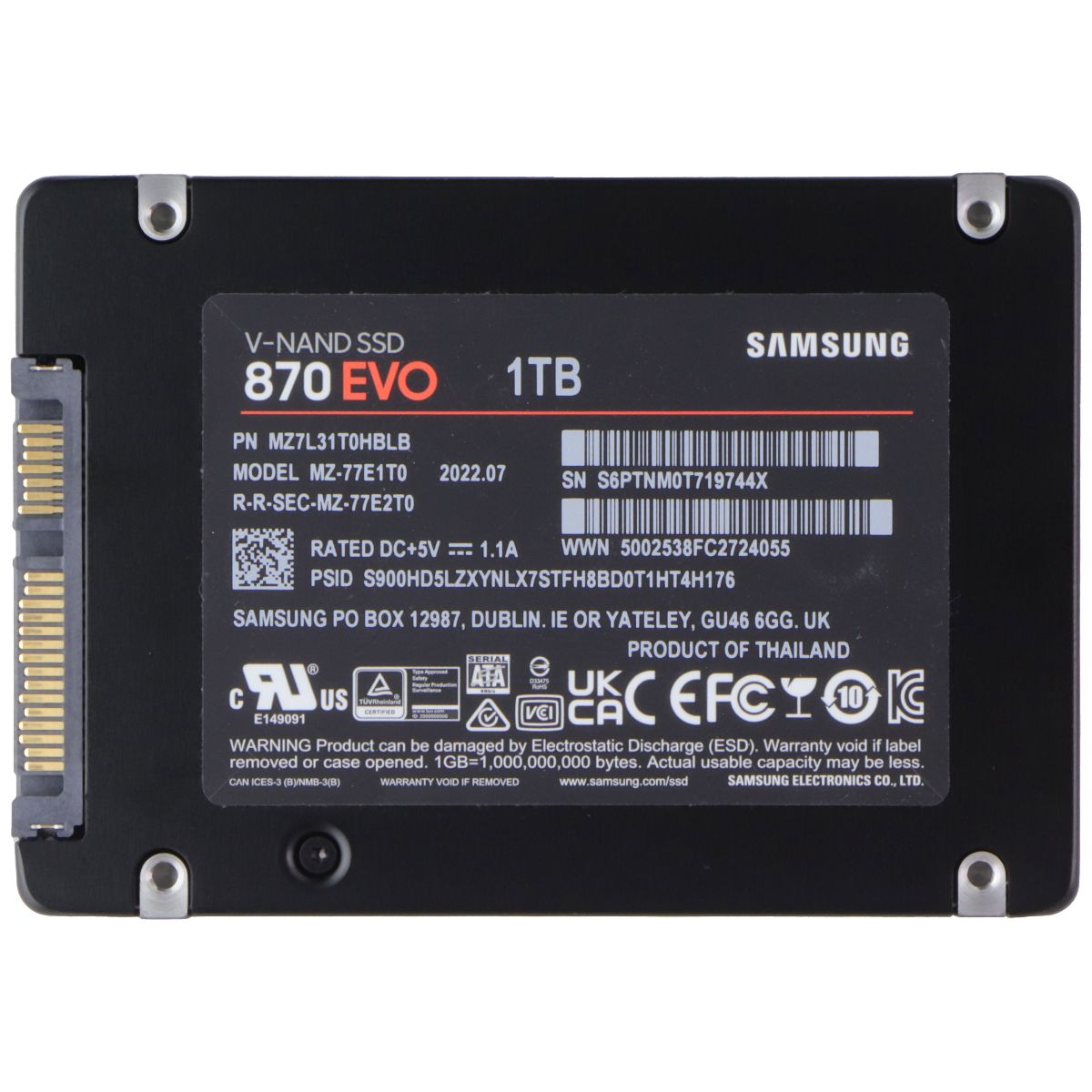 Samsung 870 EVO SATA SSD (1TB) 2.5-in Internal Solid State Drive (MZ-77E1T0) Digital Storage - Solid State Drives Samsung - Simple Cell Bulk Wholesale Pricing - USA Seller