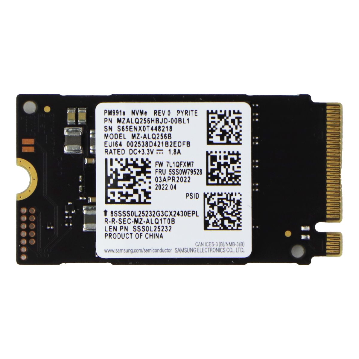 Samsung (256GB) PM991a M.2 2242 NVME PCIe Gen3x4 SSD (MZ-ALQ256B) Digital Storage - Solid State Drives Samsung - Simple Cell Bulk Wholesale Pricing - USA Seller