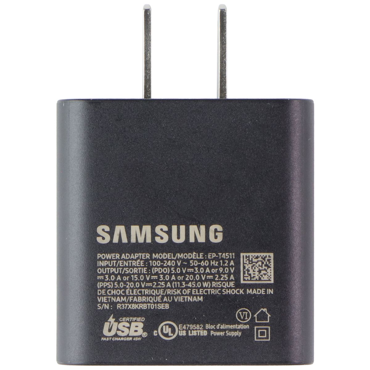 Samsung (45W) Fast Charge USB-C Power Adapter (Low Standby) - Black (EP-T4511) Cell Phone - Chargers & Cradles Samsung - Simple Cell Bulk Wholesale Pricing - USA Seller