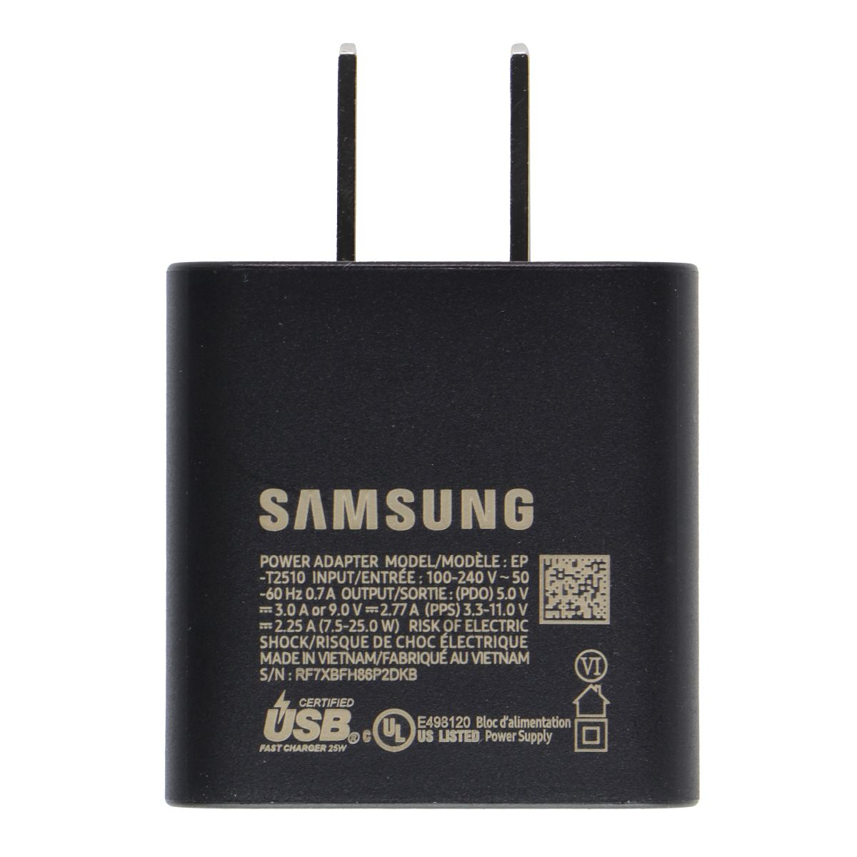 Samsung 25W USB-C Wall Charger Power Adapter - Black (EP-T2510) Cell Phone - Chargers & Cradles Samsung - Simple Cell Bulk Wholesale Pricing - USA Seller