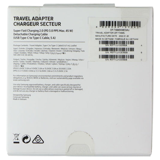 Samsung 45W Travel Adapter (AUSTRALIAN) + USB-C to USB-C Cable - White