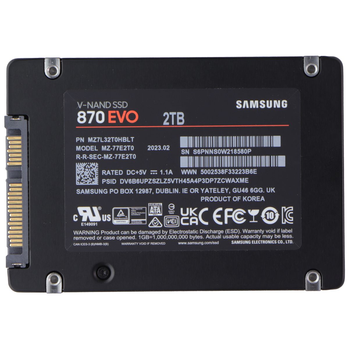 Samsung 870 EVO SATA 2.5-in (2TB) Internal Solid State Drive (MZ-77EE2T0) Digital Storage - Solid State Drives Samsung - Simple Cell Bulk Wholesale Pricing - USA Seller