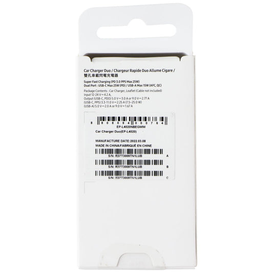 Samsung 40W USB Car Charger Duo - (25W USB-C and 15W USB-A) - Black Cell Phone - Chargers & Cradles Samsung - Simple Cell Bulk Wholesale Pricing - USA Seller