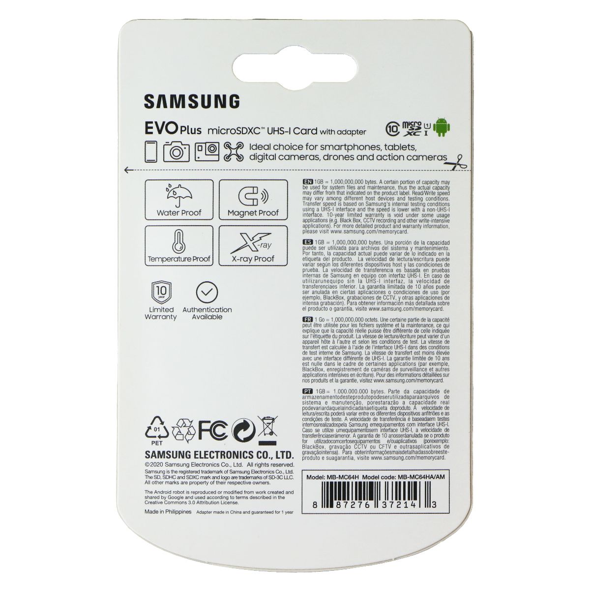 Samsung Evo Plus MicroSDXC UHS-I Memory Card with SD Adapter - 64GB Cell Phone - Memory Cards Samsung - Simple Cell Bulk Wholesale Pricing - USA Seller