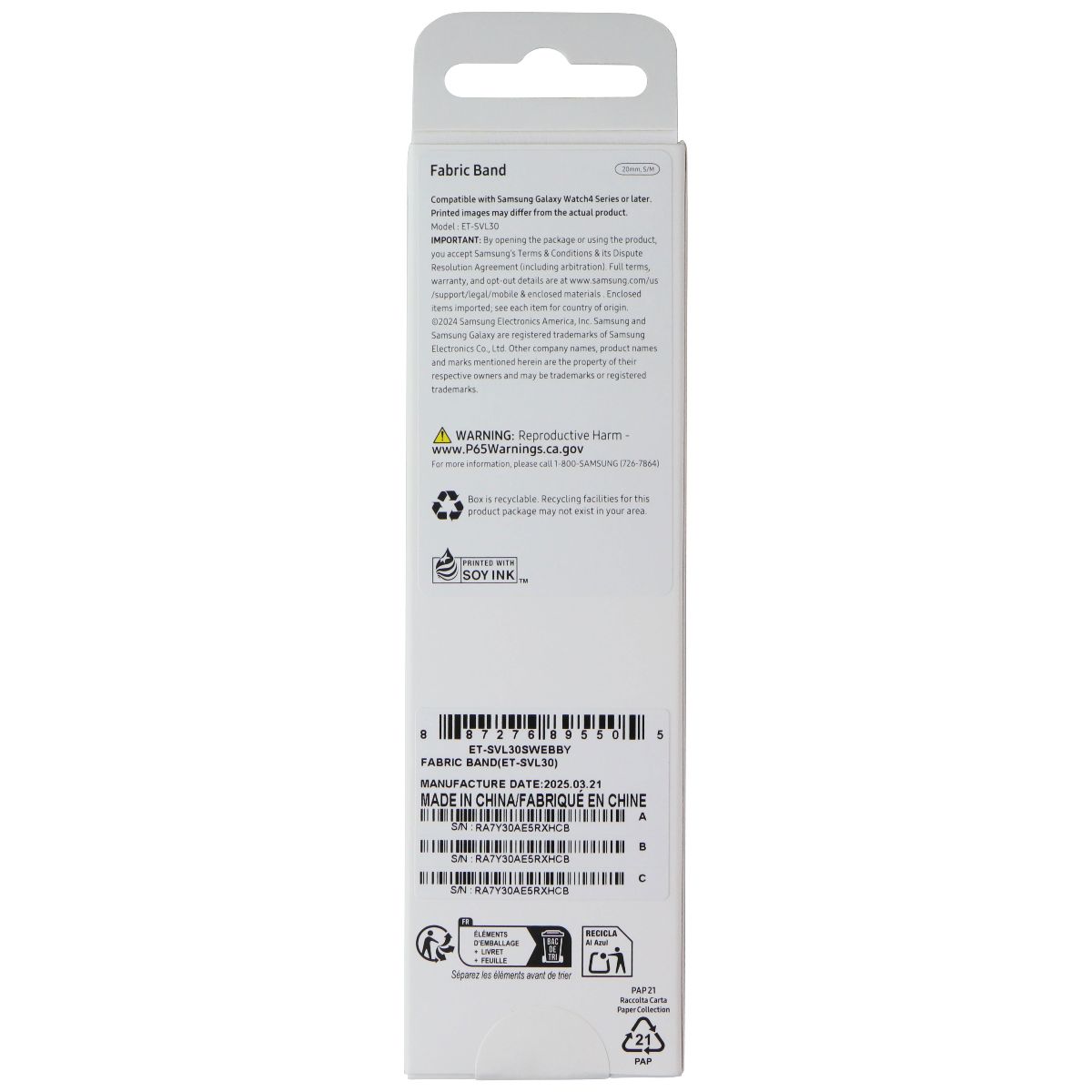 Samsung One Click Fabric Band for Galaxy Watch 4-7 - Pink/White (20mm, S/M)