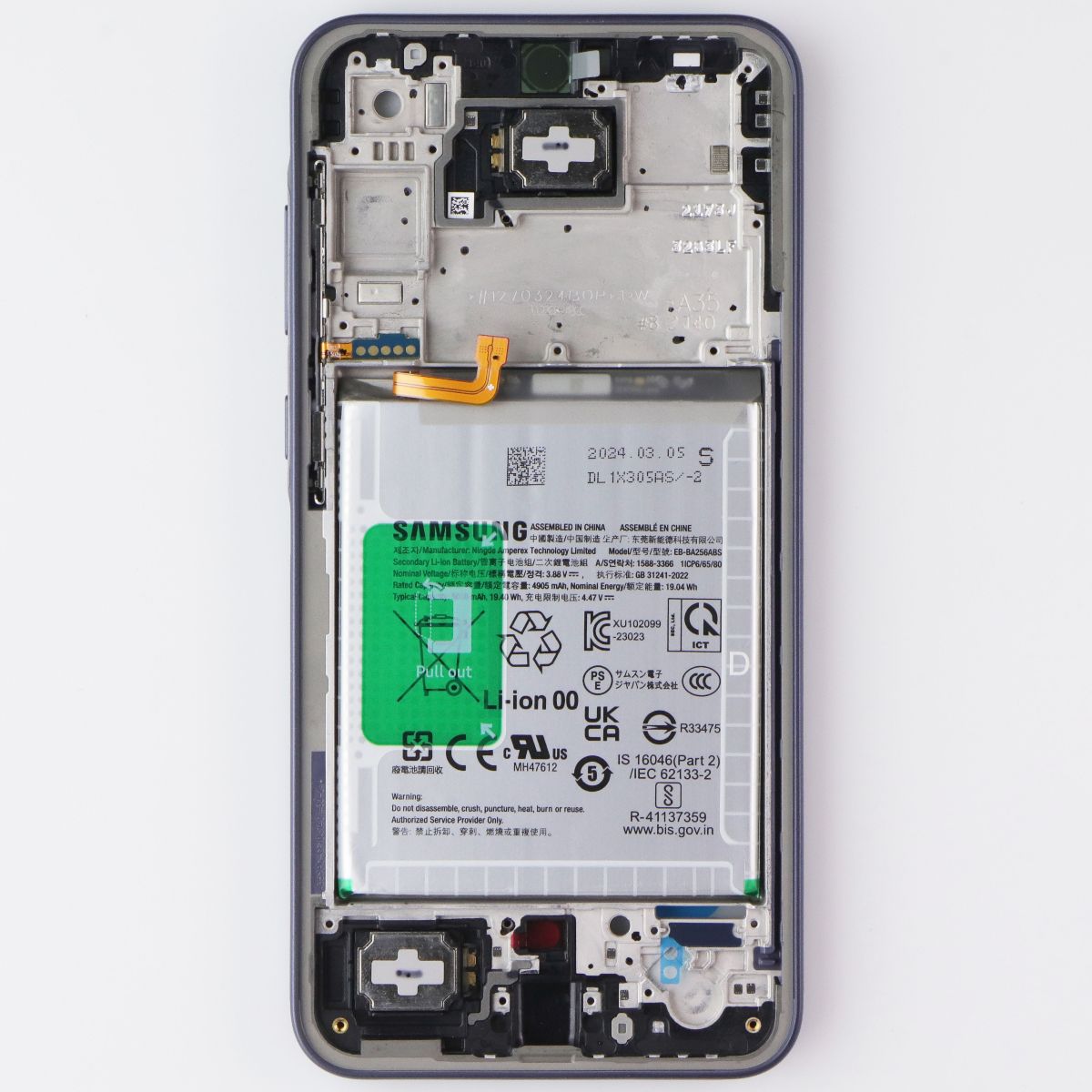 Repair Part SVC Mid Frame w/Battery (GH82-34260A) for Galaxy A35 (SM-A356) Navy Cell Phone - Replacement Parts & Tools Samsung - Simple Cell Bulk Wholesale Pricing - USA Seller