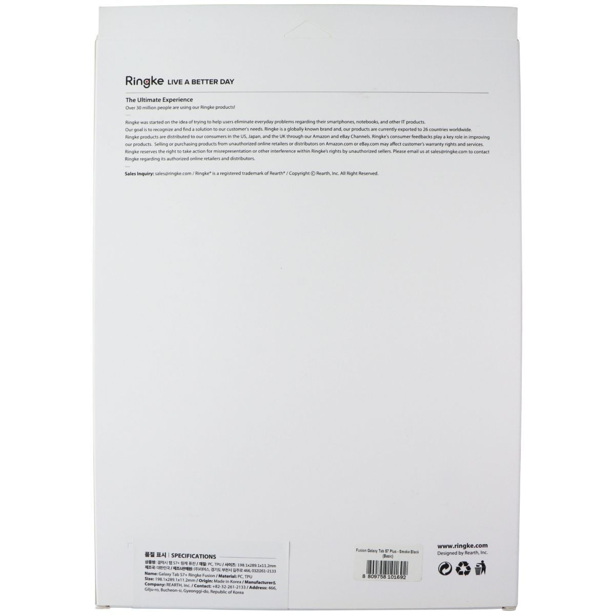 Ringke Fusion Case for Samsung Galaxy Tab (S7+) Plus - Smoke Black iPad/Tablet Accessories - Cases, Covers, Keyboard Folios Samsung - Simple Cell Bulk Wholesale Pricing - USA Seller