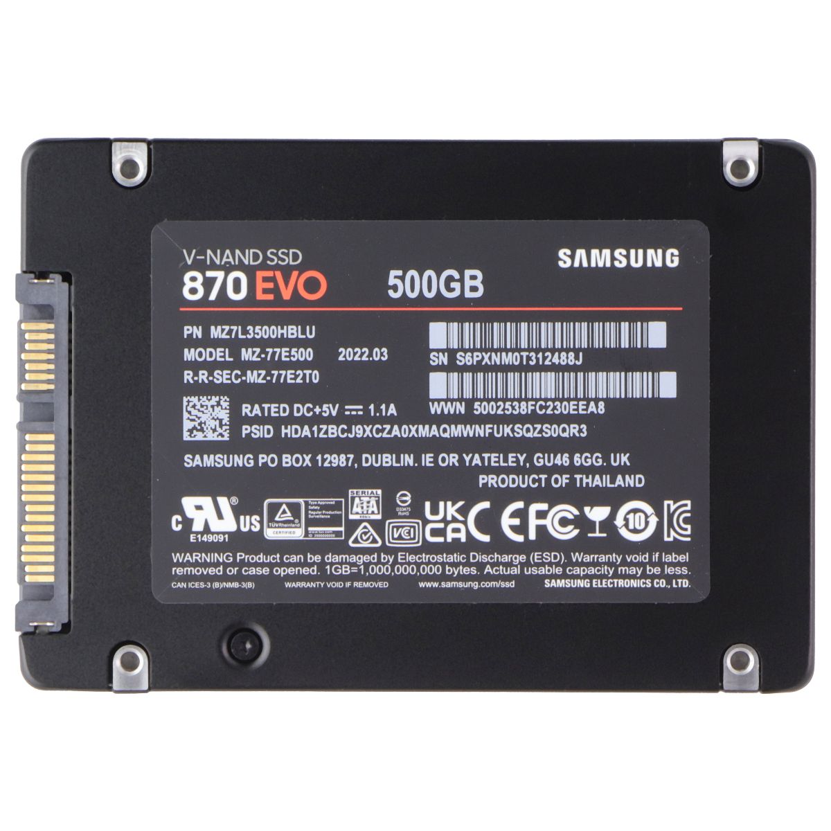 Samsung 870 EVO SATA SSD 500GB 2.5-in Internal Solid State Drive (MZ-77E500) Digital Storage - Solid State Drives Samsung - Simple Cell Bulk Wholesale Pricing - USA Seller