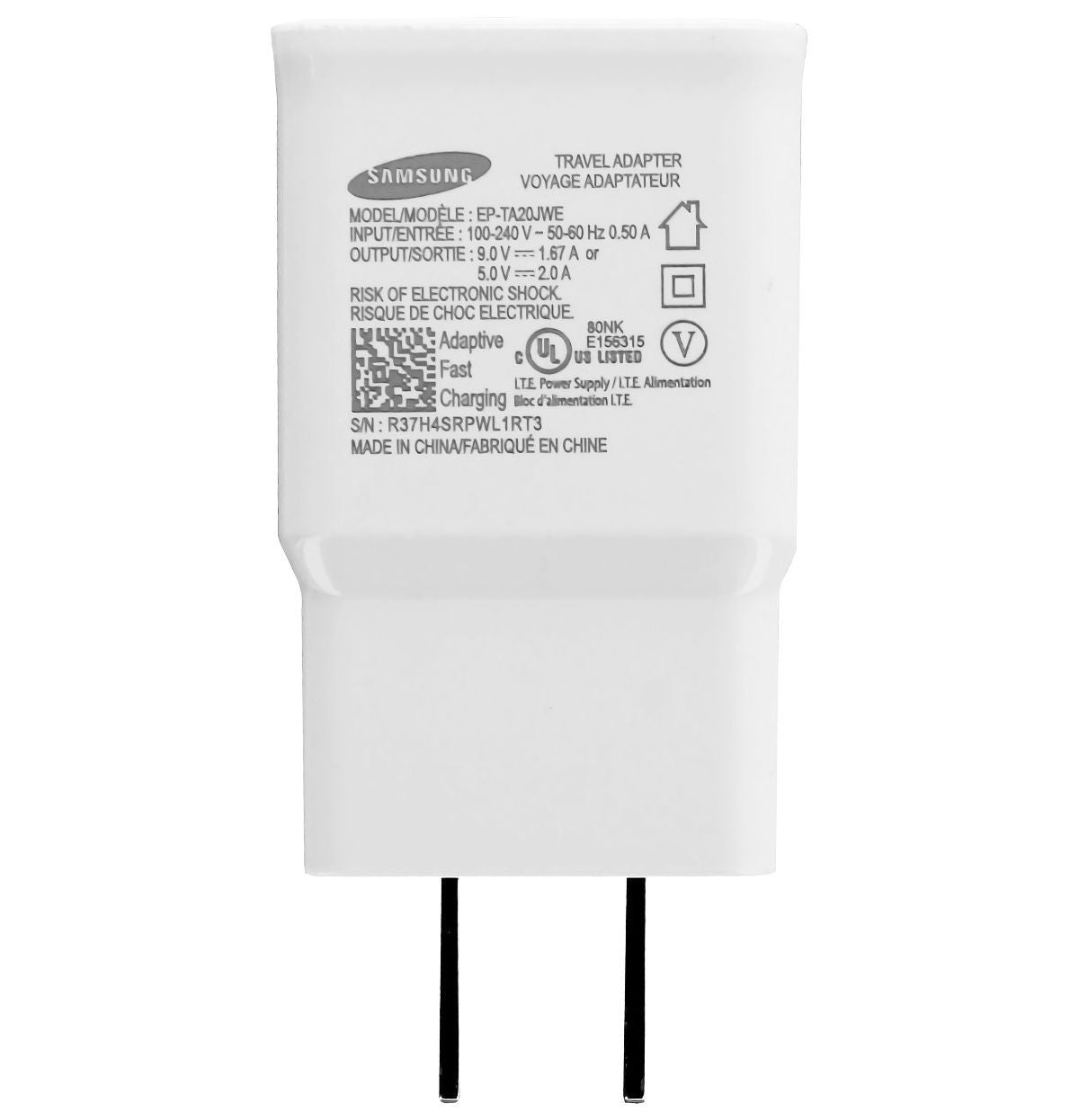 Samsung Fast Charging Single USB Wall Adapter - White (EP-TA20JWE) 3KZJ Board Cell Phone - Cables & Adapters Samsung - Simple Cell Bulk Wholesale Pricing - USA Seller