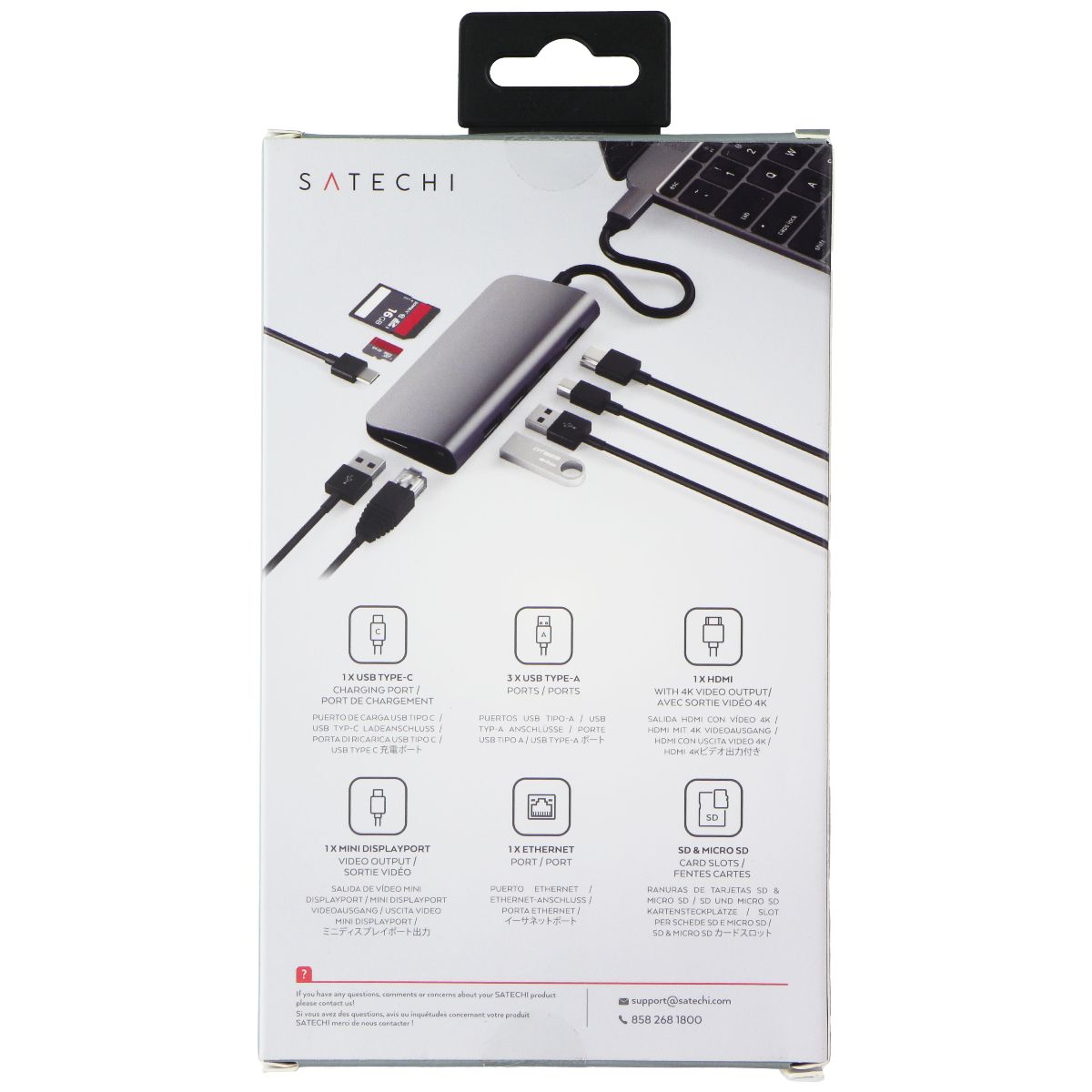 SATECHI USB-C Multimedia Adapter with Ethernet/4K HDMI/Mini DP/USB-C/Micro SD Computer/Network - USB Cables, Hubs & Adapters SATECHI - Simple Cell Bulk Wholesale Pricing - USA Seller