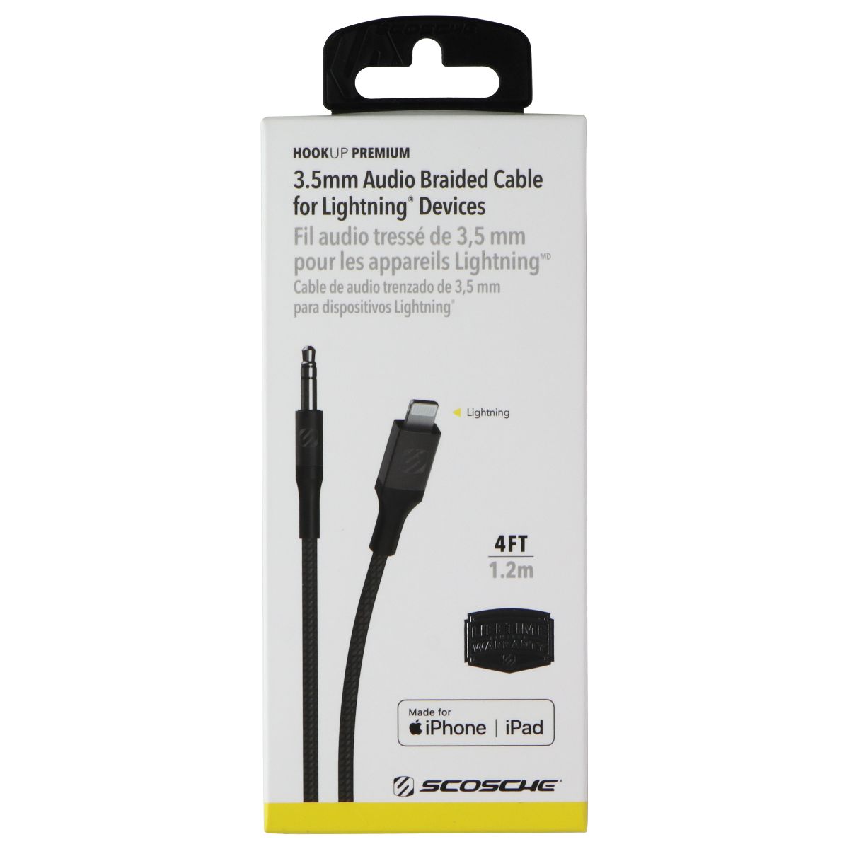SCOSCHE 4FT 3.5MM To Lightning 8-Pin Braided Cable - Space Gray Cell Phone - Cables & Adapters Scosche - Simple Cell Bulk Wholesale Pricing - USA Seller