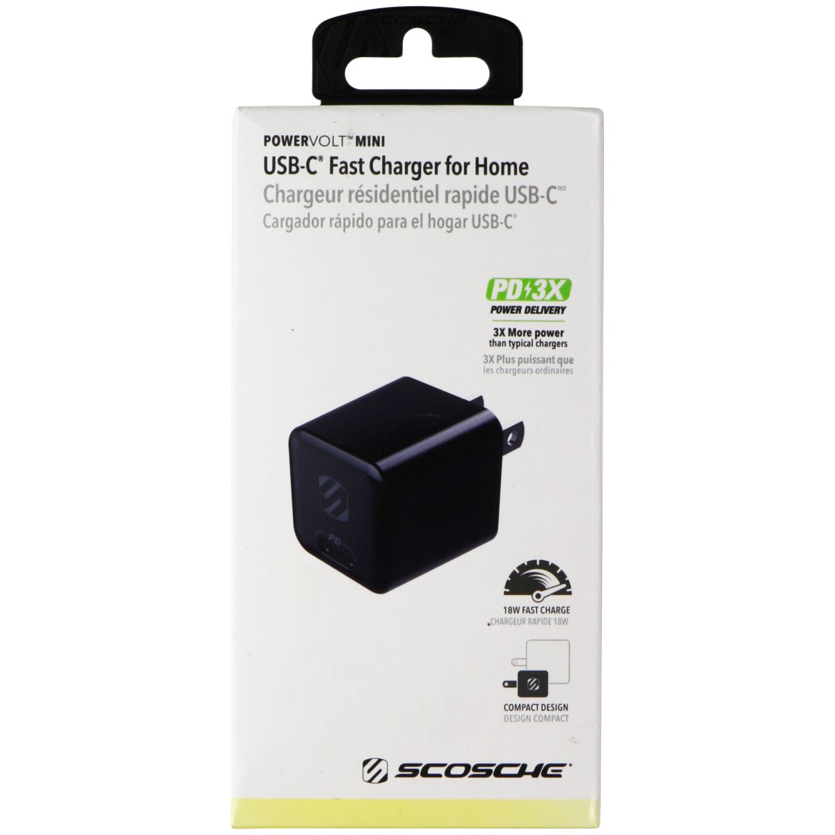 Scosche (18W) PowerVolt Mini USB-C Fast Charger for Home (HPDC8M-SP) - Black Cell Phone - Chargers & Cradles Scosche - Simple Cell Bulk Wholesale Pricing - USA Seller