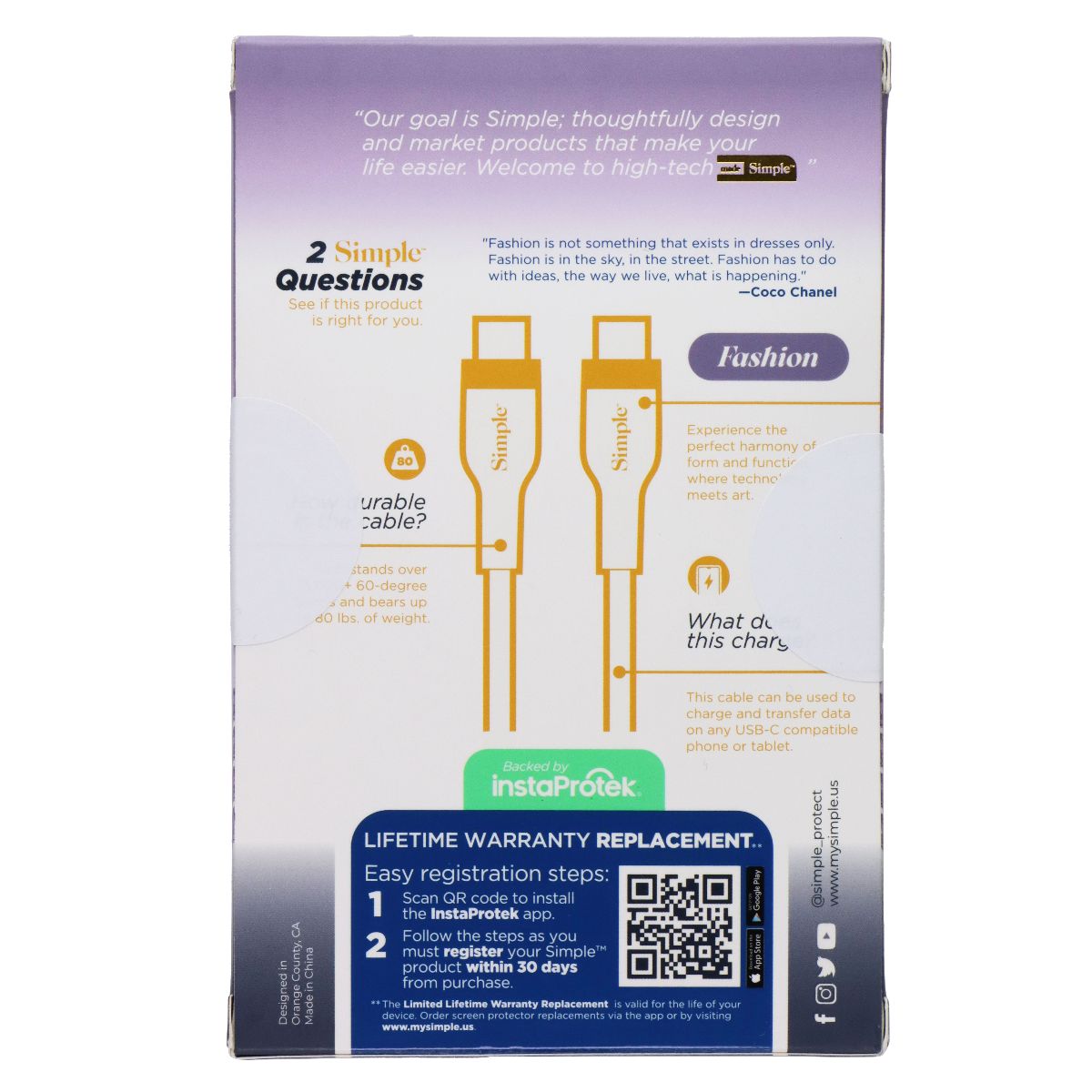 S. Simple Fashion Series 6FT USB-C to USB-C Cable - Purple Glitter Cell Phone - Cables & Adapters S. Simple - Simple Cell Bulk Wholesale Pricing - USA Seller