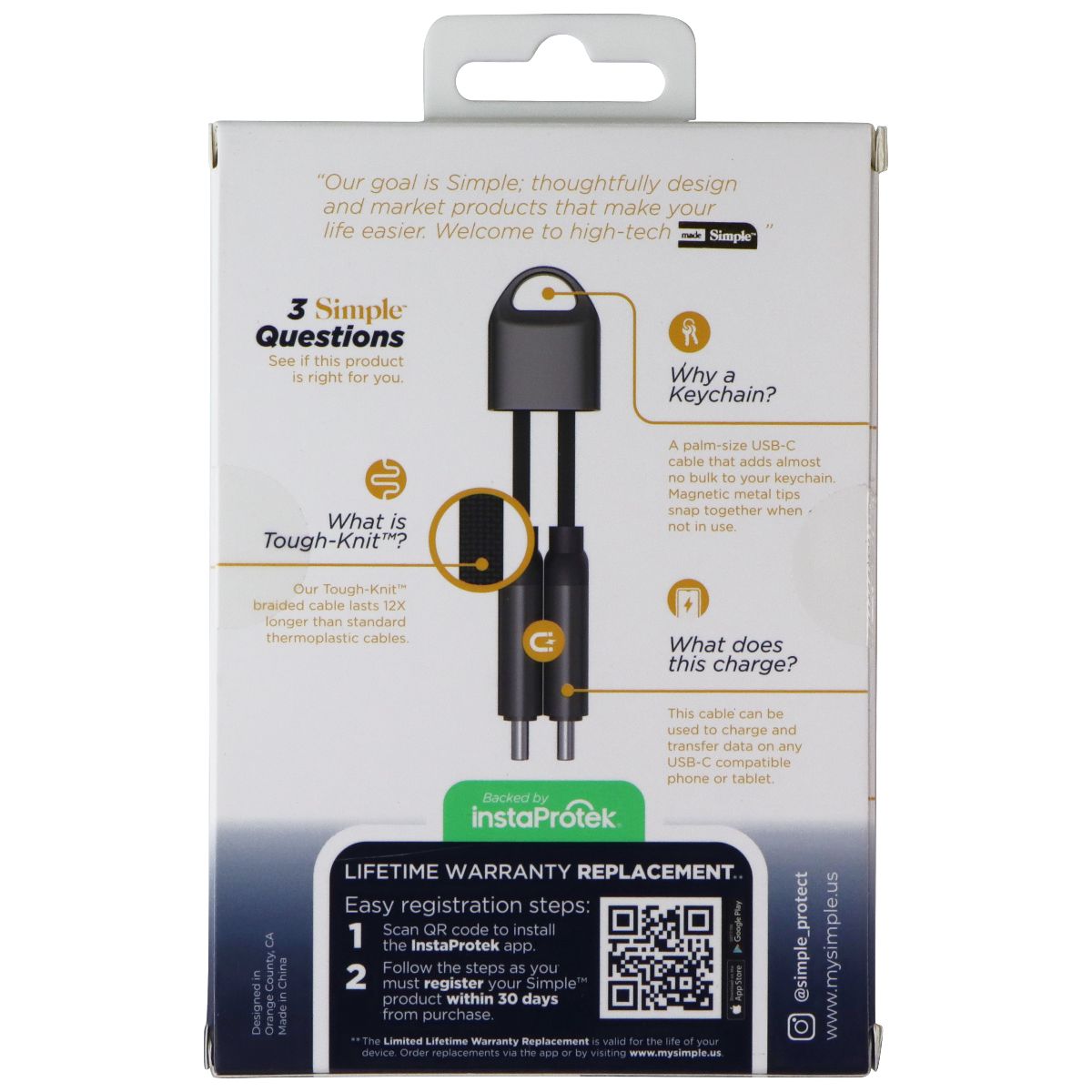 Simple Magnetic Tough-Knit USB-C Keychain Charge Cable - Black Cell Phone - Chargers & Cradles Simple - Simple Cell Bulk Wholesale Pricing - USA Seller