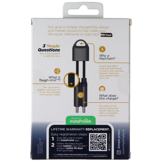 Simple Magnetic Tough-Knit USB-C Keychain Charge Cable - Black