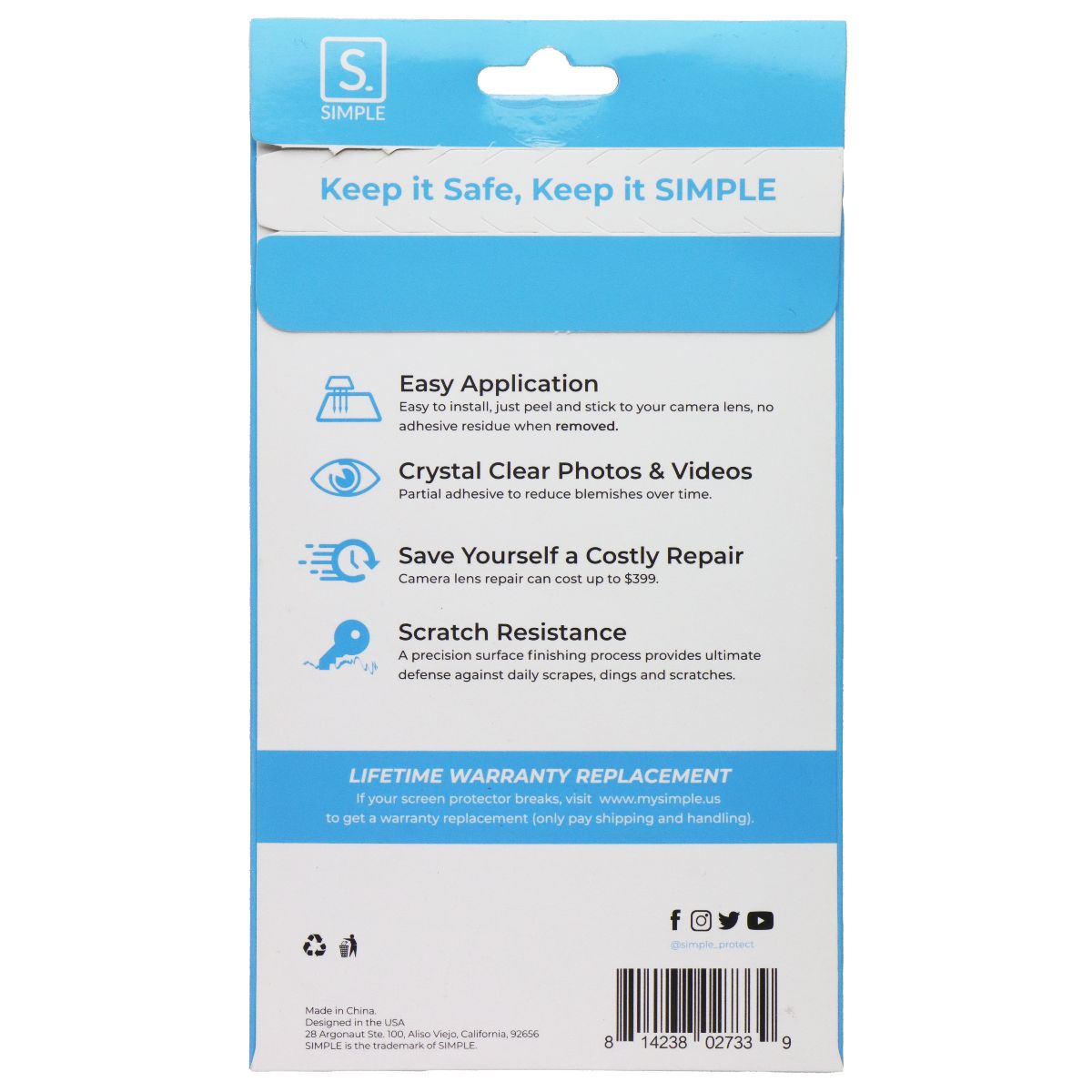 Simple Glass Camera Lens Protector for Apple iPhone 14 Pro/14 Pro Max Cell Phone - Screen Protectors Simple - Simple Cell Bulk Wholesale Pricing - USA Seller