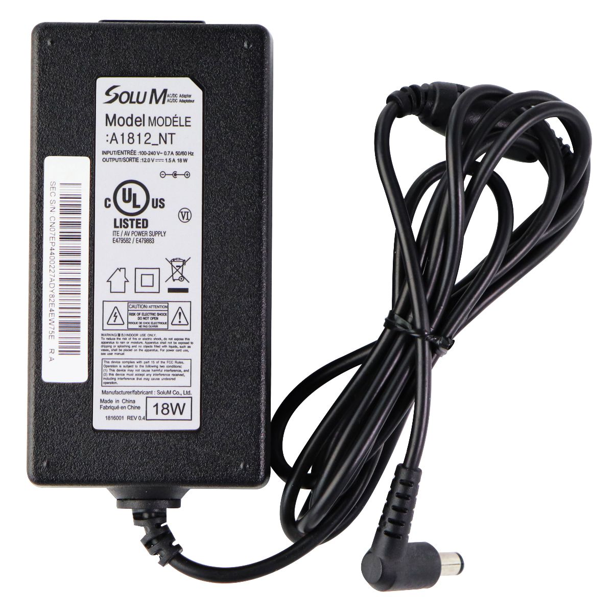 Solu M AC/DC Adapter (18-Watt) Power Supply (A1812_NT) / NO Power Cable Multipurpose Batteries & Power - Multipurpose AC to DC Adapters Solu M - Simple Cell Bulk Wholesale Pricing - USA Seller