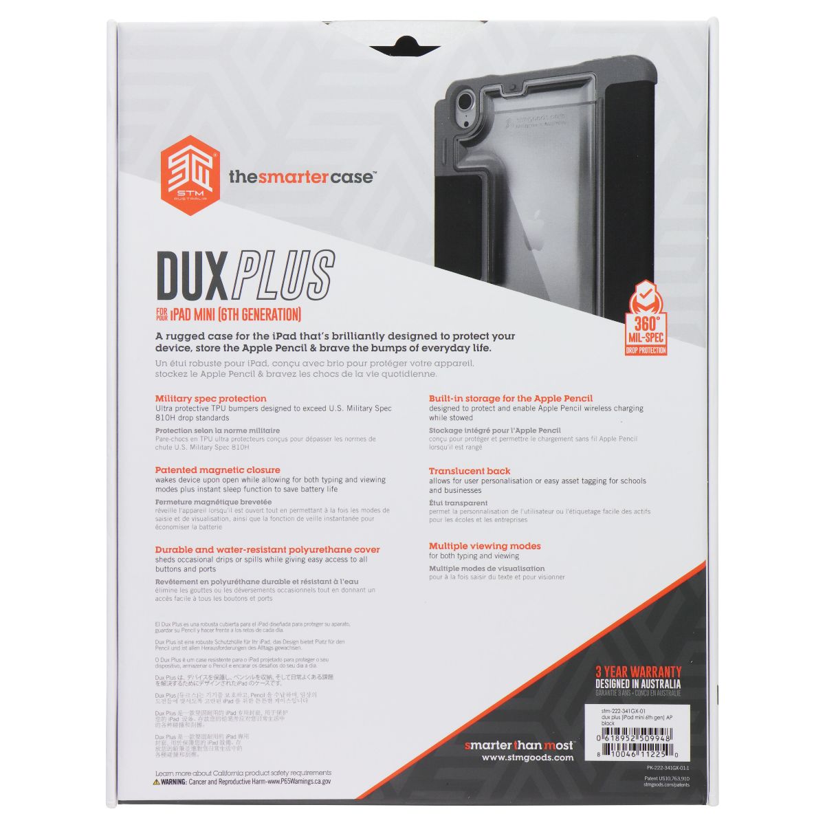 STM Dux Plus Rugged Case/Stand for Apple iPad Mini (6th Gen) - Black/Clear iPad/Tablet Accessories - Cases, Covers, Keyboard Folios STM - Simple Cell Bulk Wholesale Pricing - USA Seller