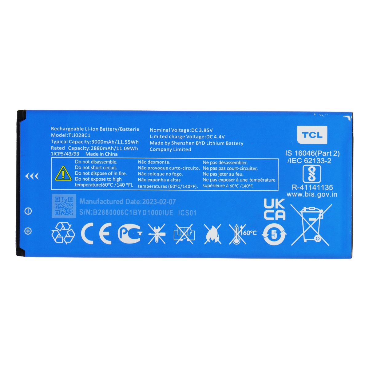 Replacement (3000mAh/3.85V) Tli028C1 Li-Ion Battery Compatible with TLi028C7 Cell Phone - Batteries TCL - Simple Cell Bulk Wholesale Pricing - USA Seller