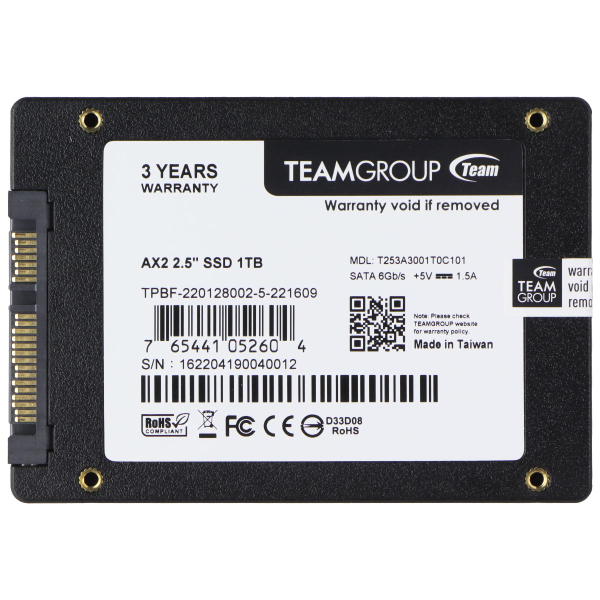 TeamGroup (1 TB) AX2 2.5-inch Internal Solid State Drive SSD (T253A3001T0C101) Digital Storage - Solid State Drives TeamGroup - Simple Cell Bulk Wholesale Pricing - USA Seller