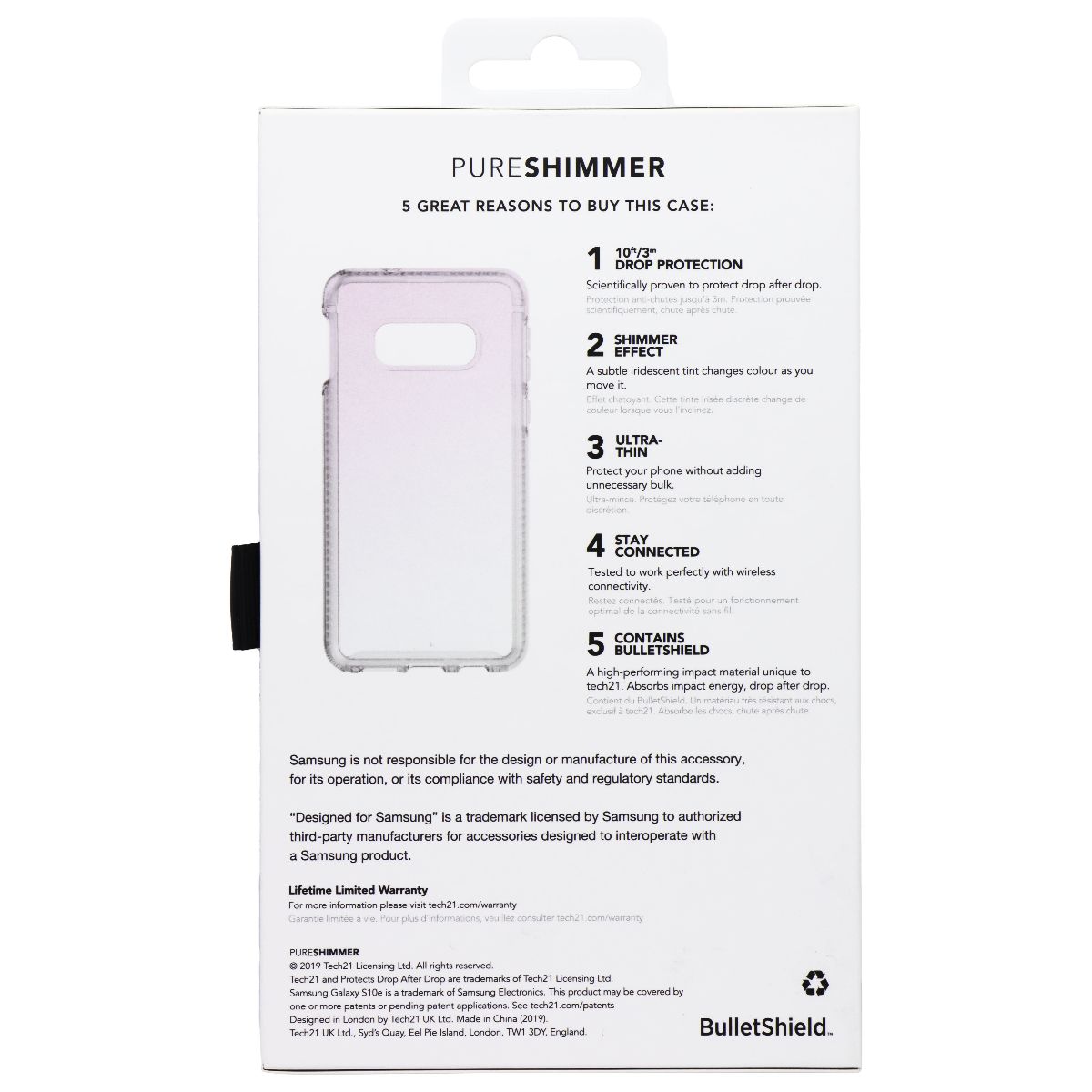 Tech21 PureShimmer Series Case for Samsung Galaxy S10e - Pink Shimmer Cell Phone - Cases, Covers & Skins Tech21 - Simple Cell Bulk Wholesale Pricing - USA Seller