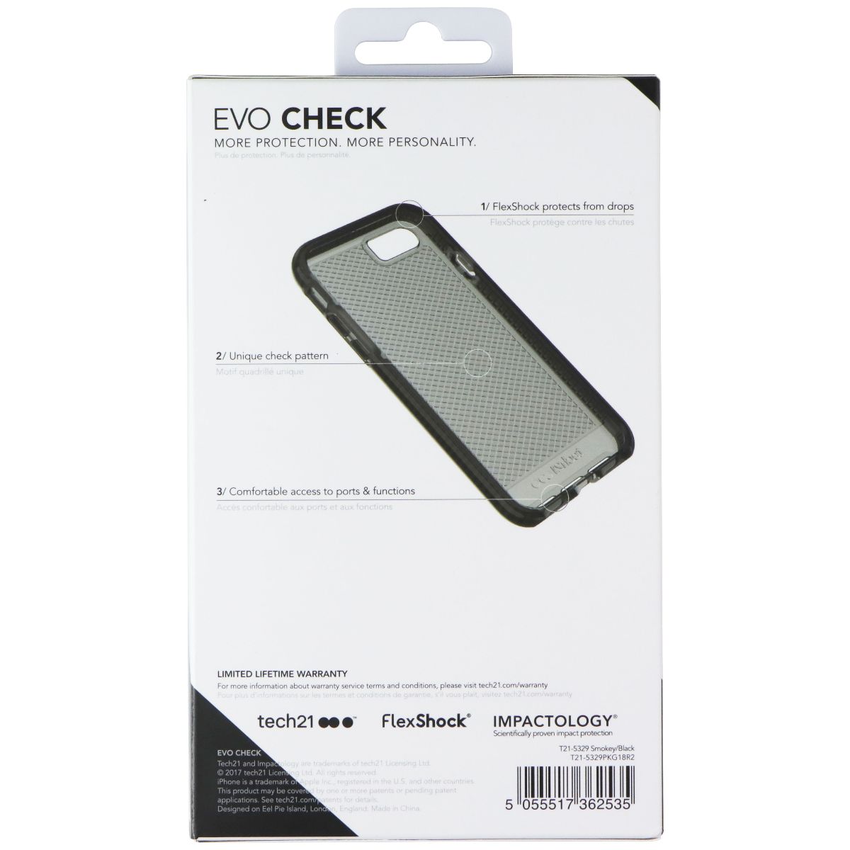 Tech21 Evo Check Series Flexible Case Cover iPhone 8 / 7 - Smokey Tint / Black Cell Phone - Cases, Covers & Skins Tech21 - Simple Cell Bulk Wholesale Pricing - USA Seller