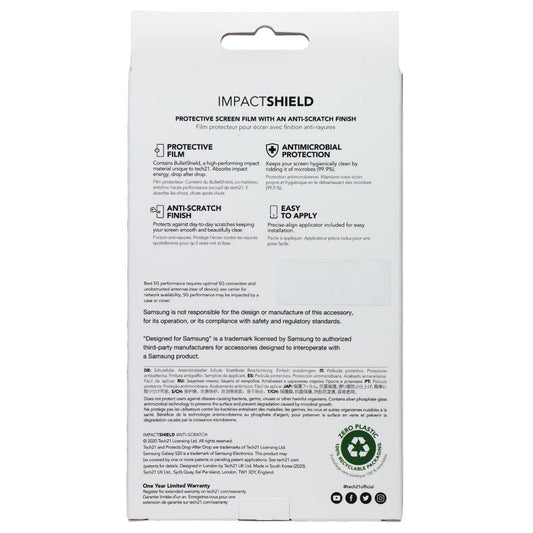 Tech21 Impact Shield Protective Film for Samsung Galaxy S20 Cell Phone - Screen Protectors Tech21 - Simple Cell Bulk Wholesale Pricing - USA Seller