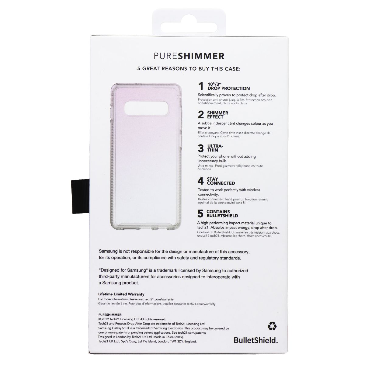 Tech21 PureShimmer Series Hard Case for Samsung Galaxy (S10+) - Pink Shimmer Cell Phone - Cases, Covers & Skins Tech21 - Simple Cell Bulk Wholesale Pricing - USA Seller