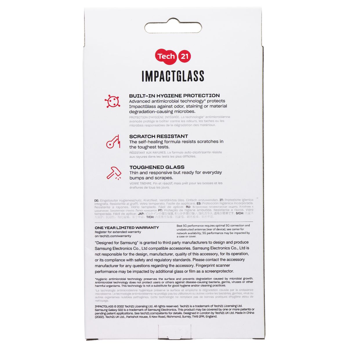 Tech21 Impact Glass Scratch Free Screen Protector for Samsung Galaxy S22 Cell Phone - Screen Protectors Tech21 - Simple Cell Bulk Wholesale Pricing - USA Seller