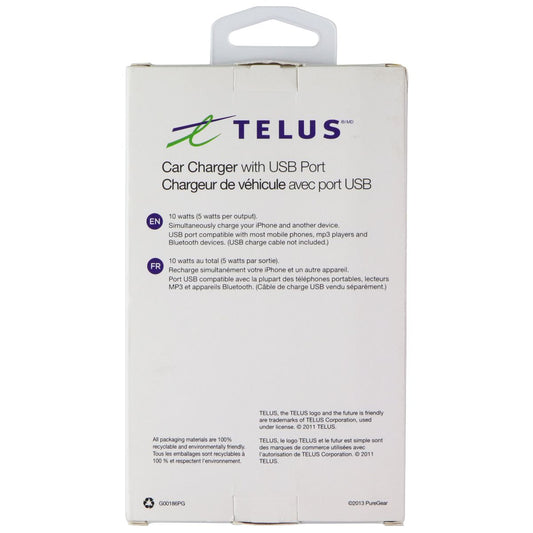Telus 10W Micro-USB Wired Car Charger with Extra USB Port - Black (G00186PG) Cell Phone - Chargers & Cradles Telus - Simple Cell Bulk Wholesale Pricing - USA Seller